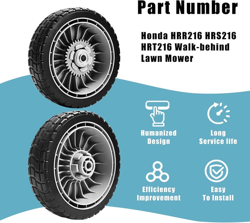 Sutmorly 4 Pack HRR216 8" Lawn Mower Drive Wheels 2 Rear Wheels 42710-VE2-M02ZE and 2 Front Wheels 44710-VL0-L02ZB Replace for Honda HRR216 HRS216 Walk Behind HRT216 Lawn Mower - Image 3